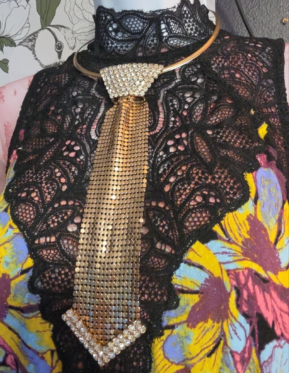 Rare Mesh & Rhinestone Necktie Collar Choker